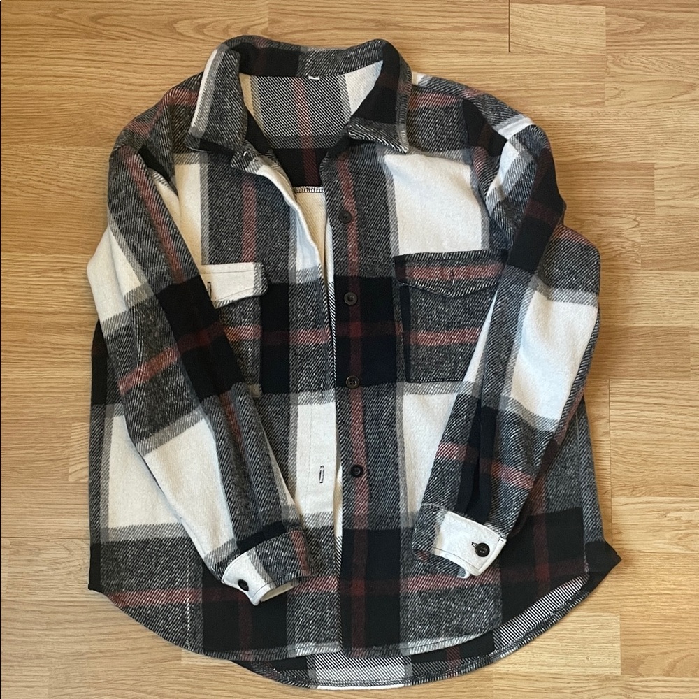 Amazon Women's Plaid Jacket - Black, White, Red